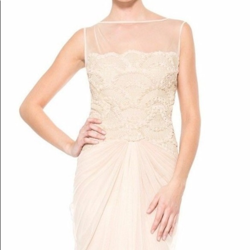 Tadashi Shoji Rosette Scallop Tulle Gown.
